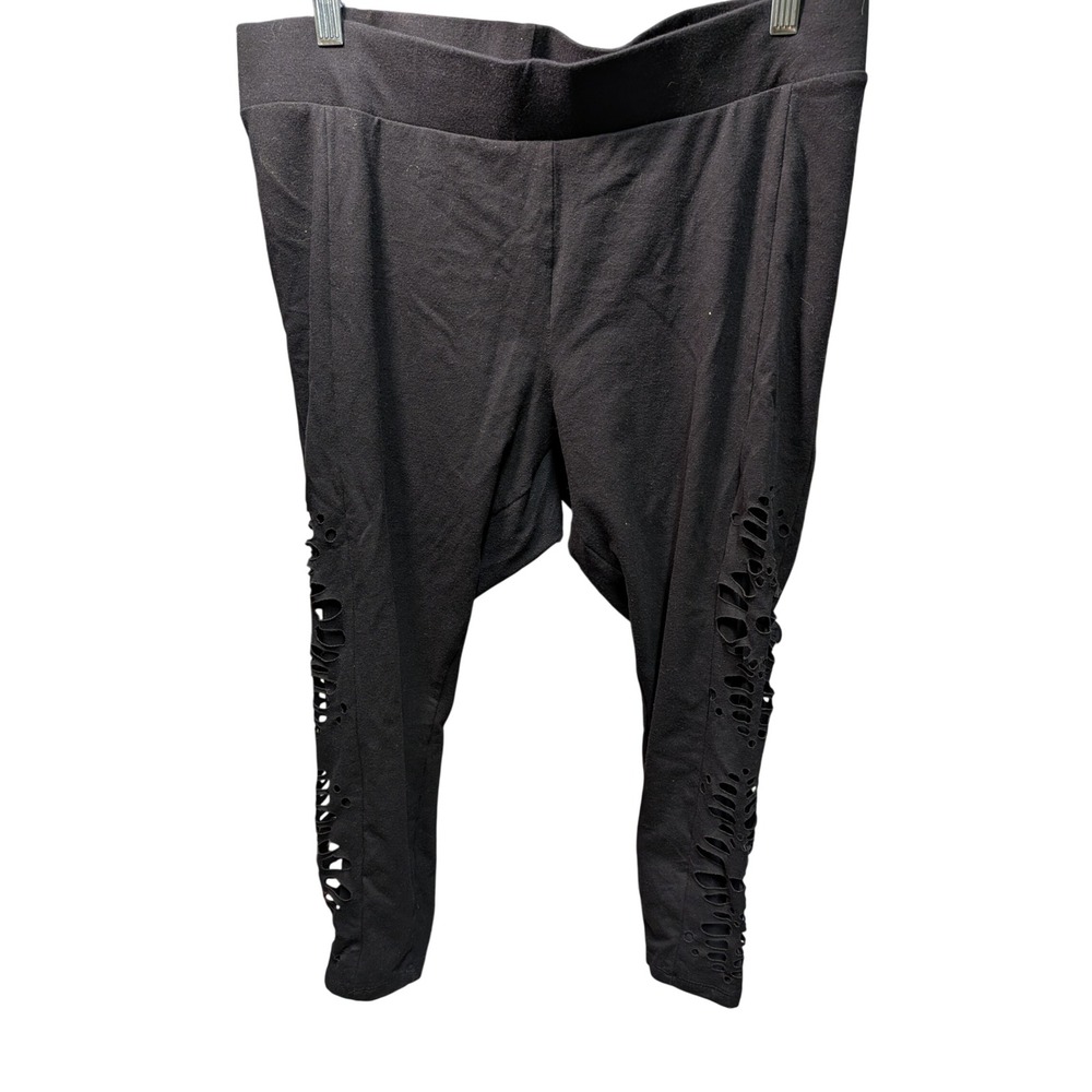 Torrid Leggings Womens 2 Black Excellent Laser Cut Out Lattice Edgy Side Detail